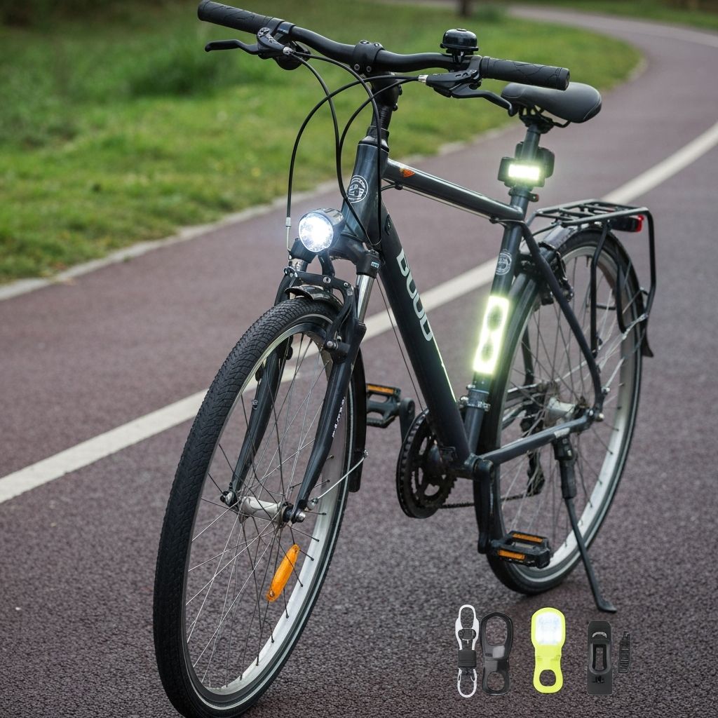 Sicherheitsausrüstung: LED-Leuchten und Reflektoren am Fahrrad